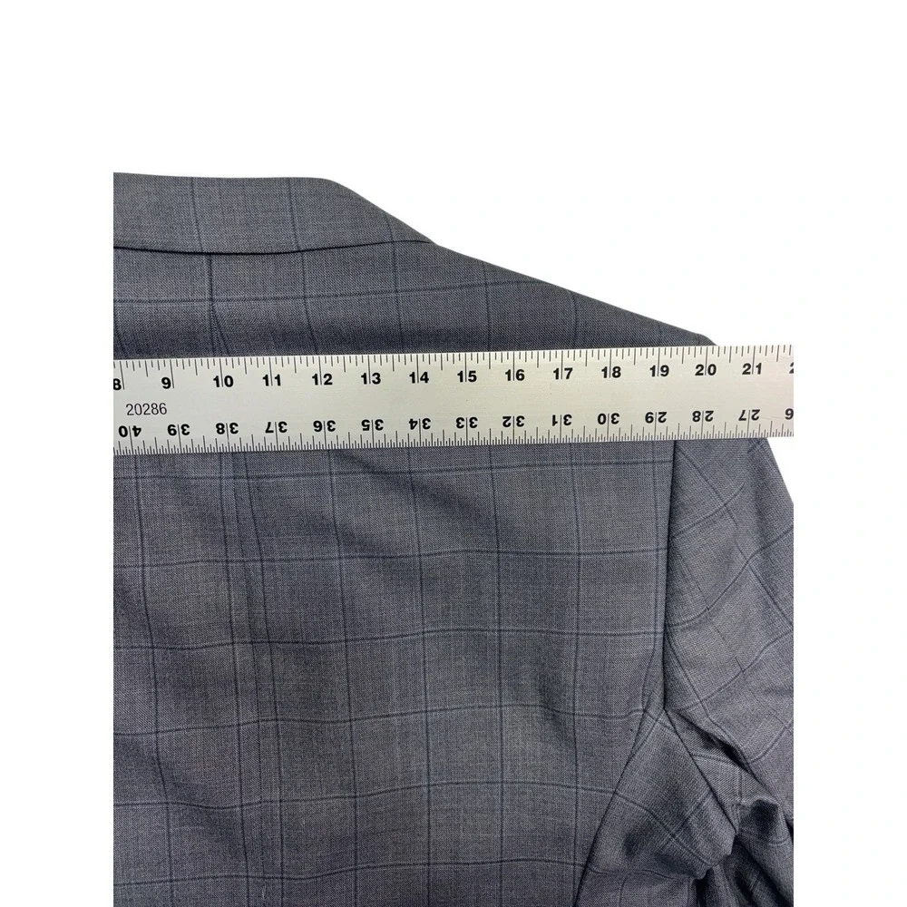 Jos A Bank 44L Gray Blue Windowpane‎ Silk Wool Blazer Jacket Sport Coat Reserve